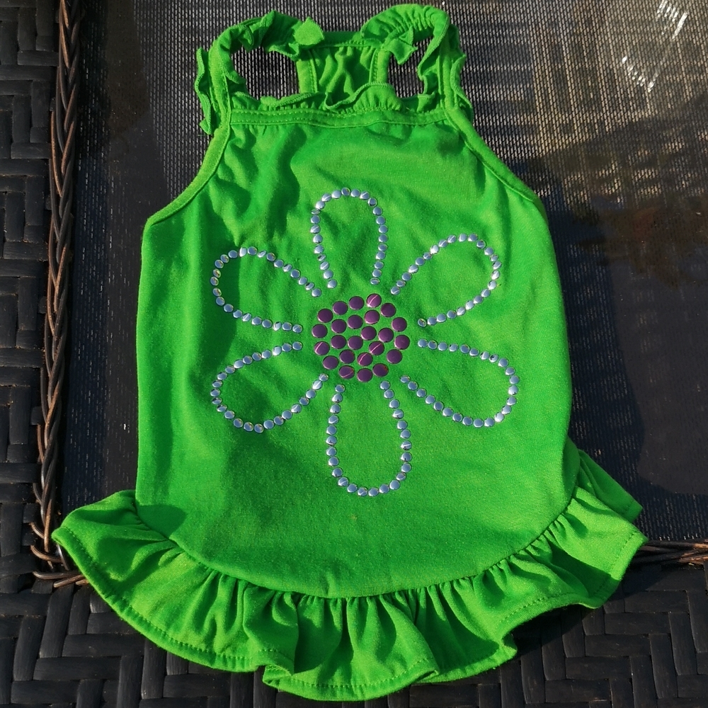 Dog Frilly Summer Tank Light Weight Dress with Studded Flower Design